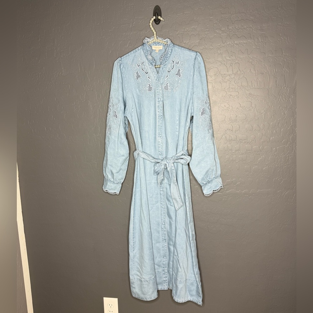NEW Super Natural by Secret Mission  Embroidered Longsleeve Dress with Tie Waist